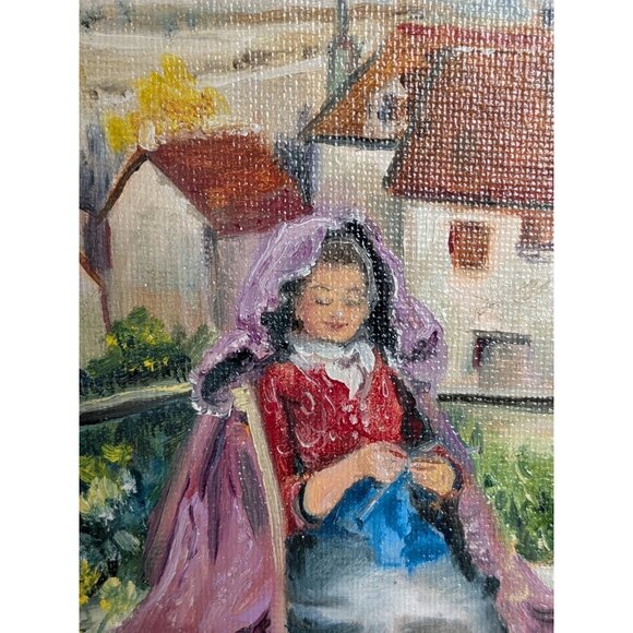 Oil Painting Woman In Countryside Signed Student Artist 8 X 10 Garden Village - Picture 7 of 16